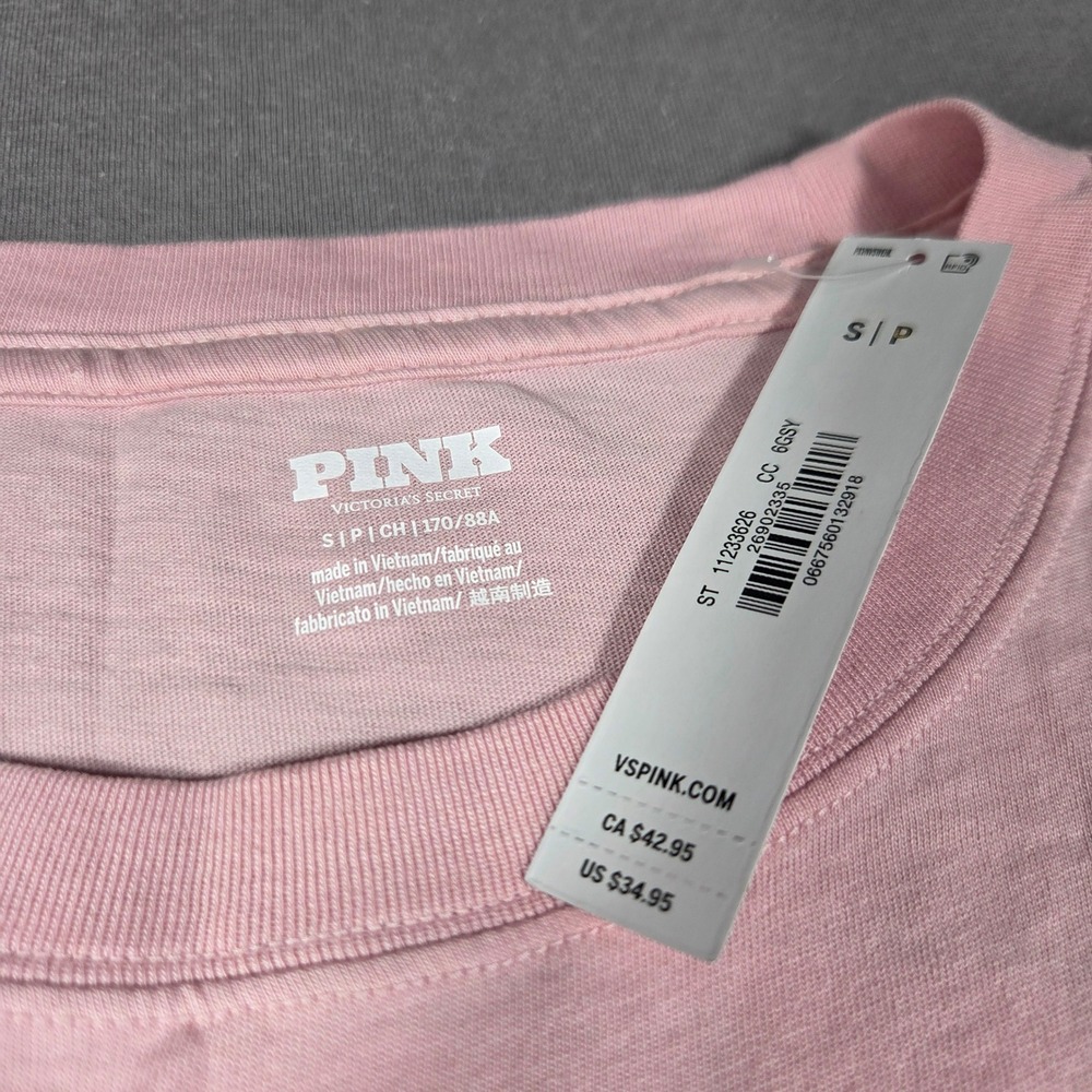 Victoria's Secret PINK T-Shirt and Shorts Set Pink Cream Logo NWT S M - Picture 8 of 9